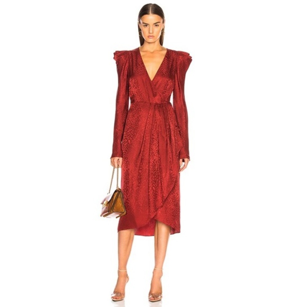 A.L.C. Red V-Neck Midi Dress